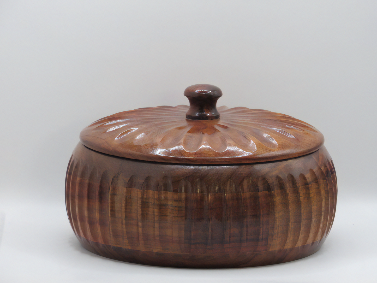 Handcrafted Kashmiri Walnut Wood Chapati Box with Floral Lid