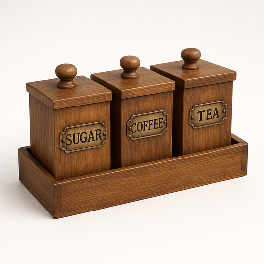 Wooden 3 Container Set for Tea Coffee and Sugar