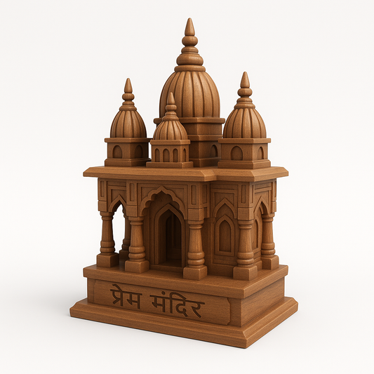 Wooden Hand Carved 3D Miniature Prem Mandir Temple