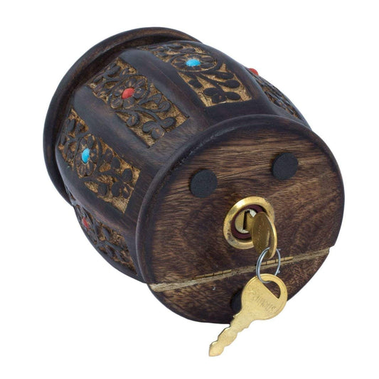 Handcrafted Wooden Barrel Shape Money Bank