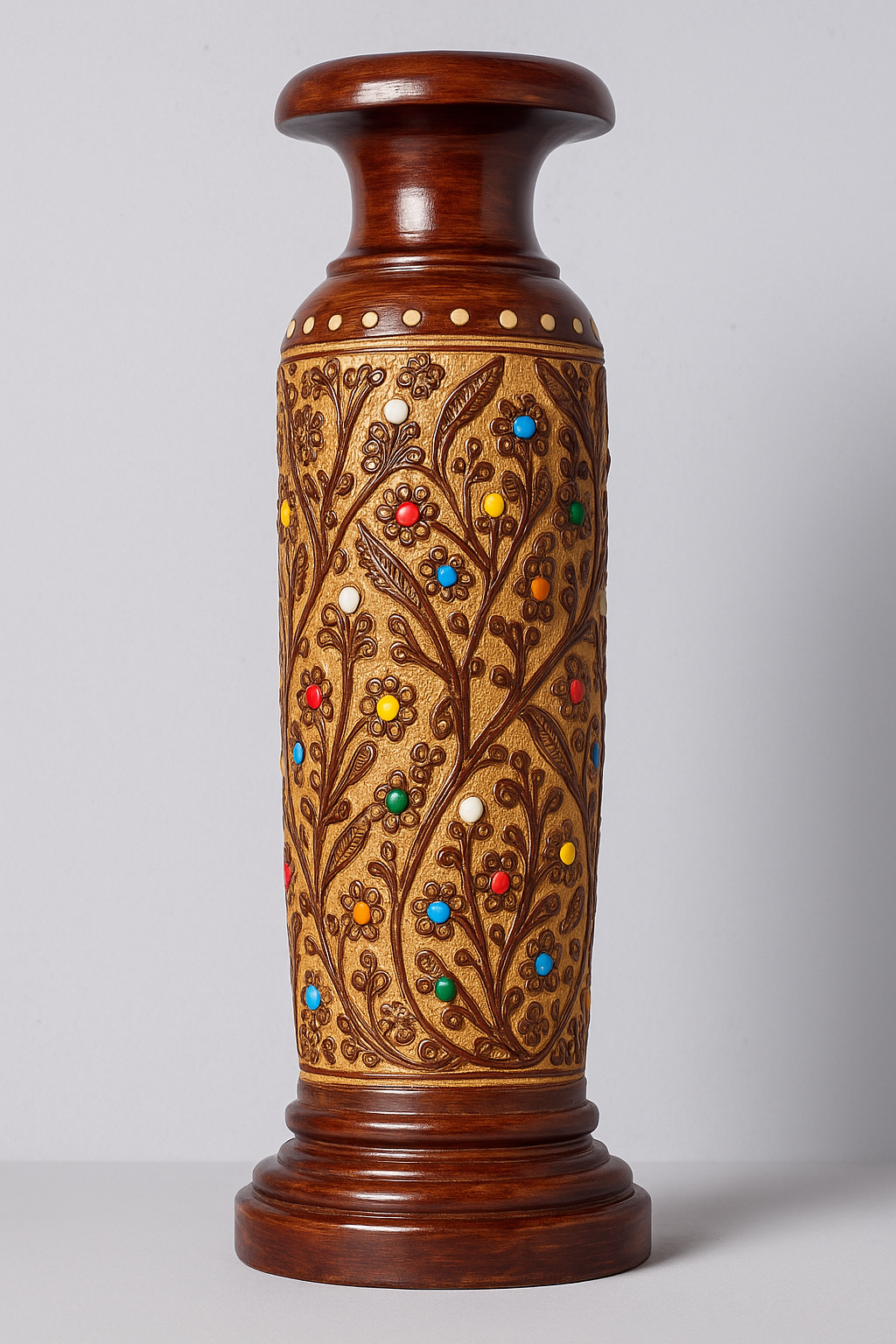 Handcarved Wooden Flower Vase