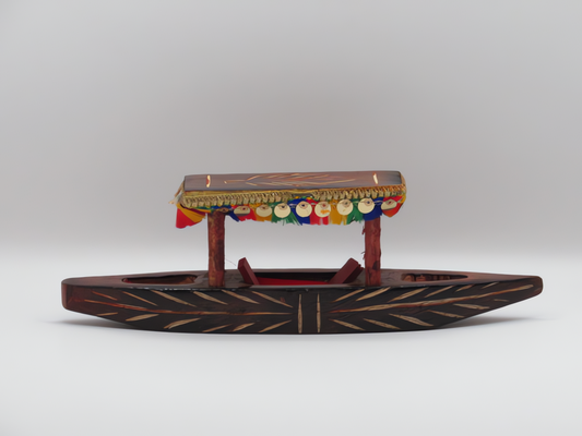 Handcrafted Kashmiri Walnut Wood Shikara Boat Miniature with Colorful Canopy