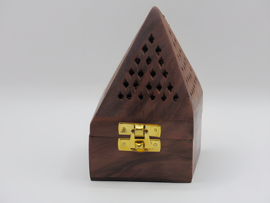 Handcrafted Wooden Pyramid Incense Burner & Storage Box