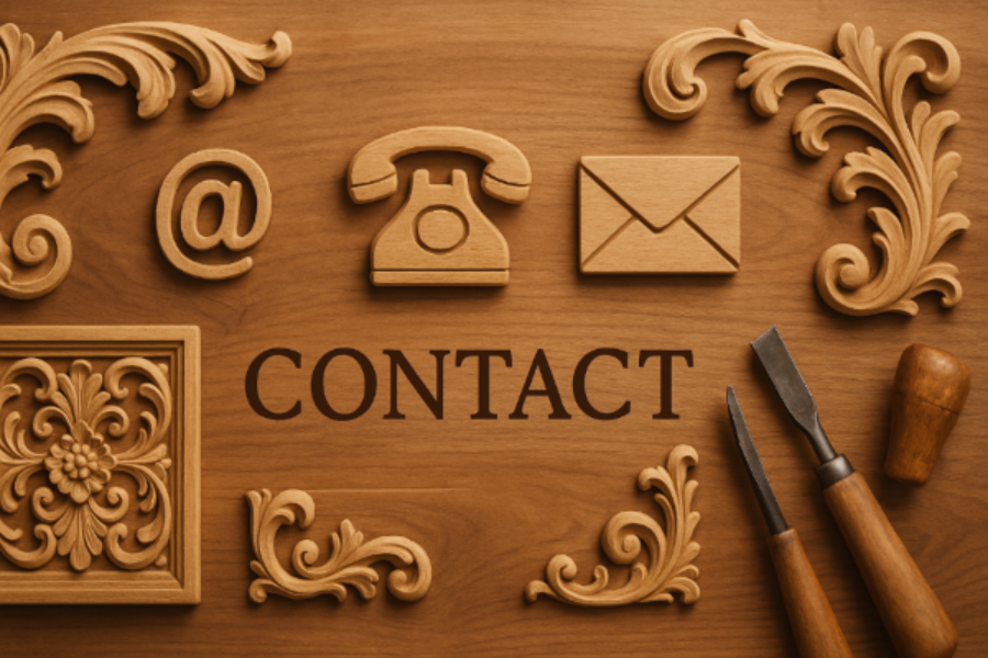 banner image for  the  contact page for  the website of  wooden carving  products