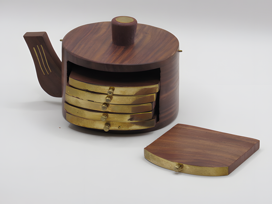 Handcrafted Wooden Cup-Shaped Paperweight with Brass Drawers