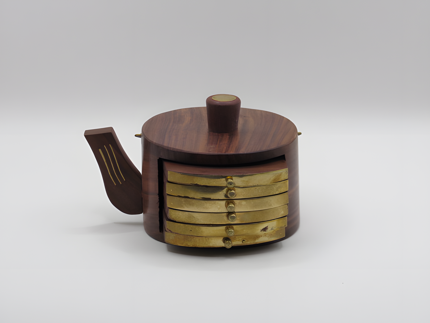 Handcrafted Wooden Cup-Shaped Paperweight with Brass Drawers