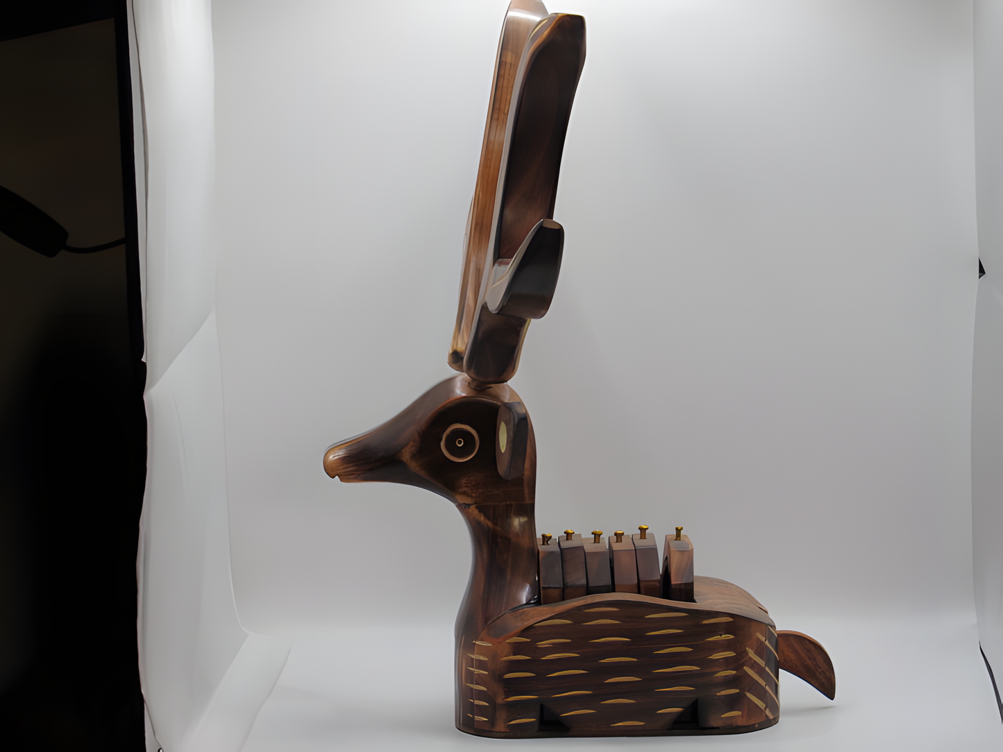 Handcrafted Wooden Deer Shaped Desk Organizer with Drawers