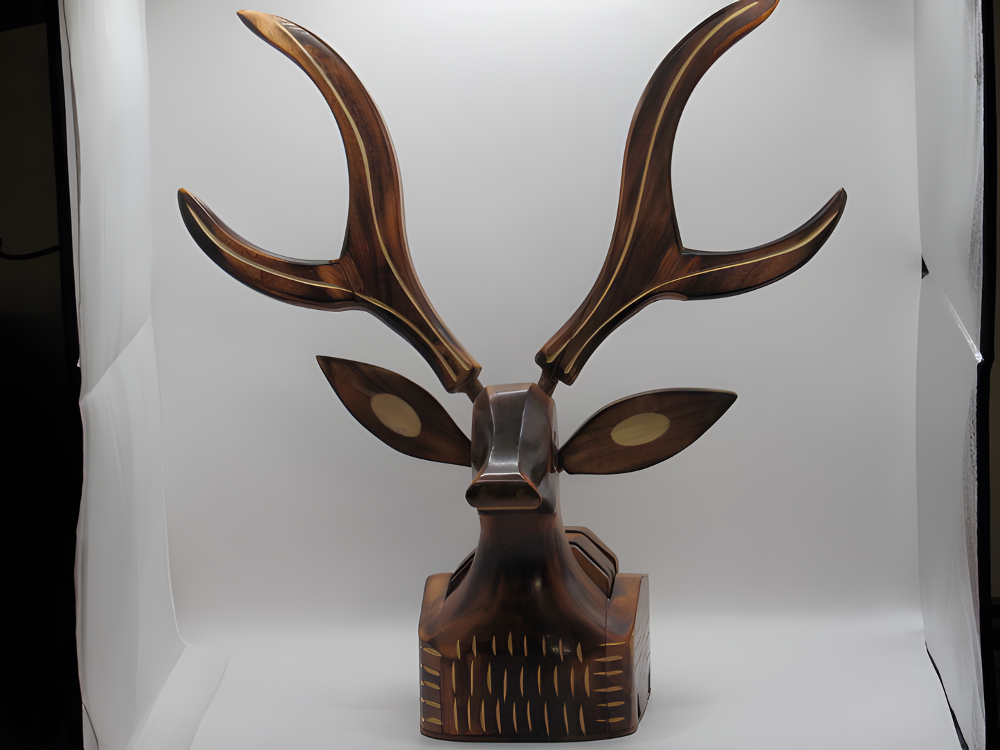 Handcrafted Wooden Deer Shaped Desk Organizer with Drawers