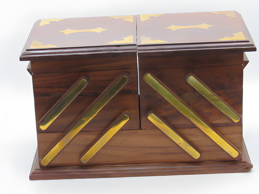 Handcrafted Foldable Wooden Safety Box with Brass Accents