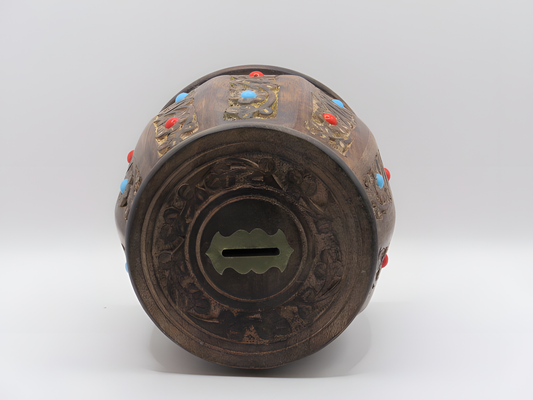 Handcrafted Wooden Money Box Gullak with Carved Floral Design