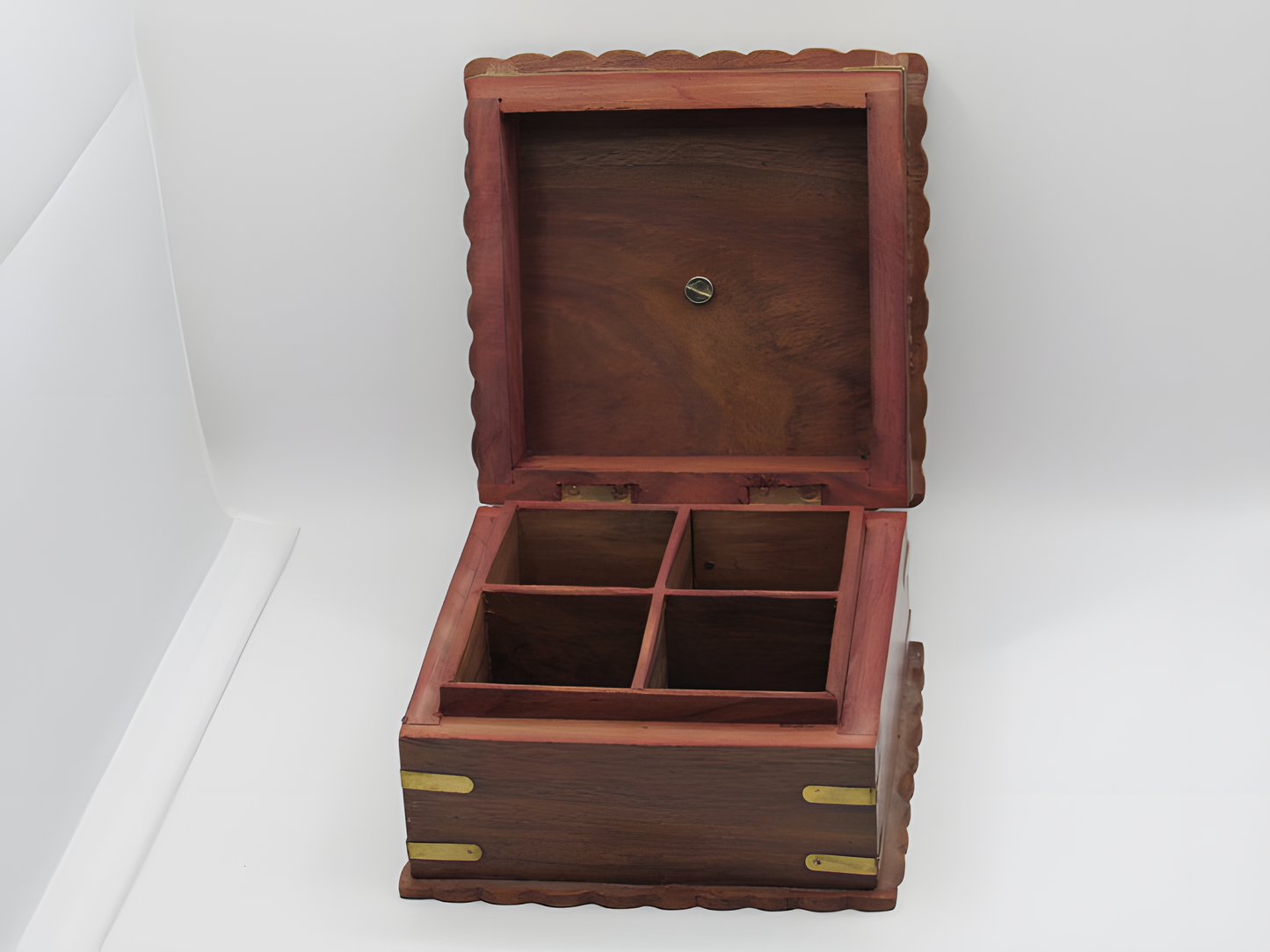Handcrafted Wooden Safety Box with Floral Carving and Knob Handle