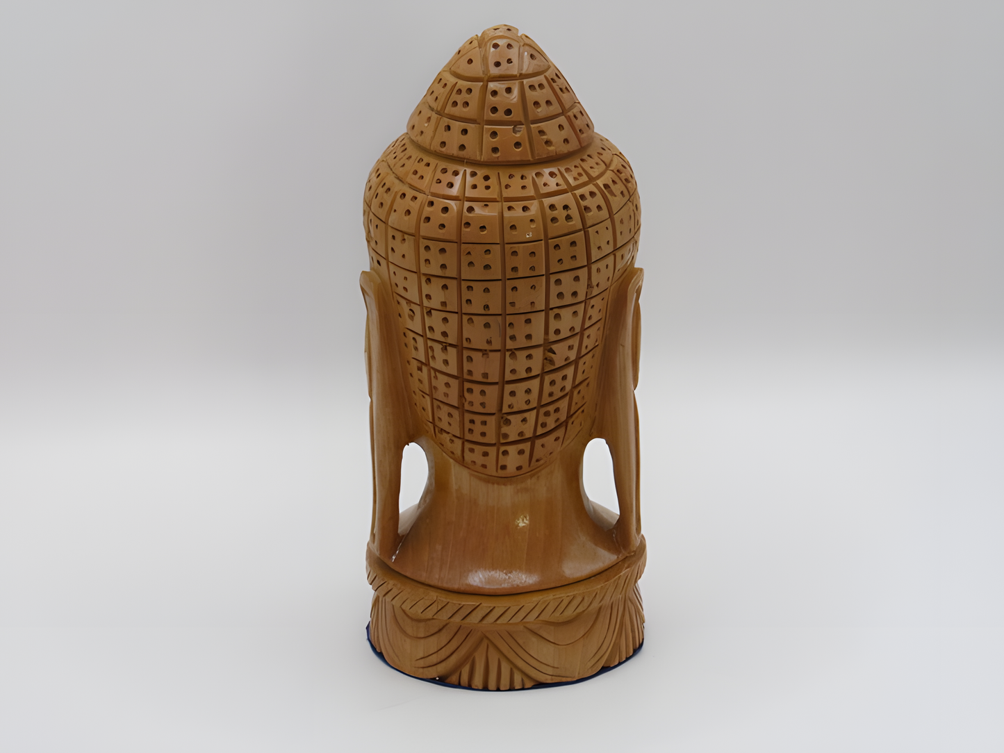 Handcrafted Wooden Buddha Head Sculpture with Fine Detailing