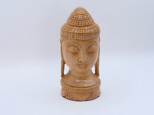 Handcrafted Wooden Buddha Head Sculpture with Fine Detailing