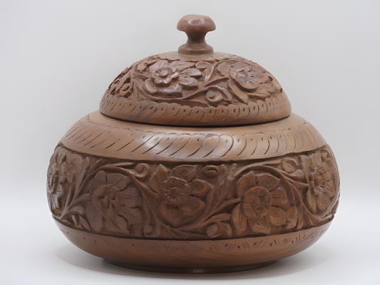 Handcrafted Kashmiri Decorative Box with Floral Carving and Lid
