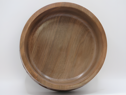 Handcrafted Wooden Bowl with Leaf Carving