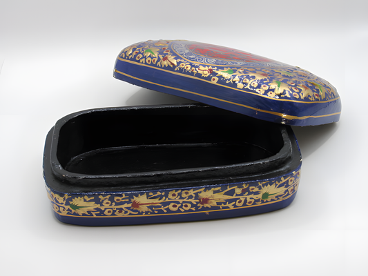 Handcrafted Kashmiri Wooden Box with Painted Floral Motif