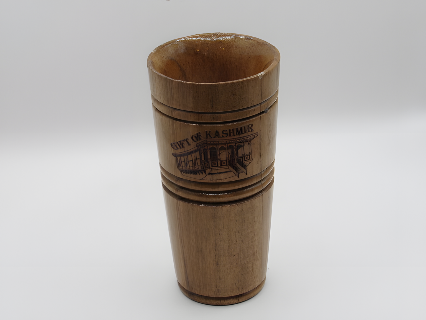 Handcrafted Kashmiri Walnut Wood Souvenir Glass – “Gift of Kashmir”