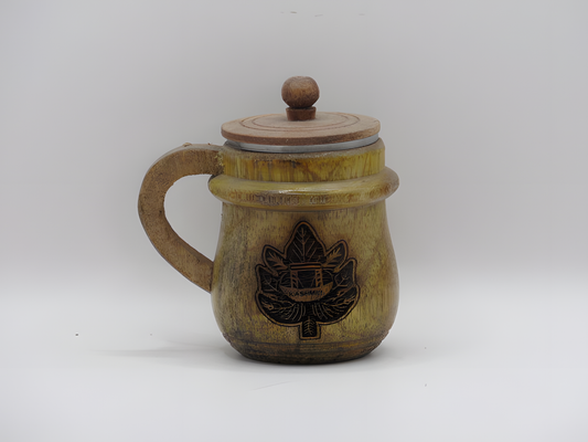 Handcrafted Kashmiri Walnut Wood Mug/Jar with Lid – Chinar Leaf Motif