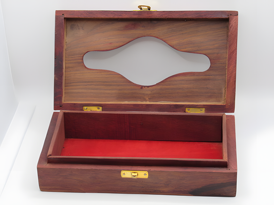 Handcrafted Kashmiri Walnut Wood Tissue Box Cover with Floral Carving & Velvet Lining