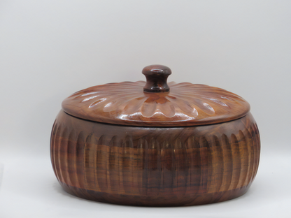 Handcrafted Kashmiri Walnut Wood Chapati Box with Floral Lid
