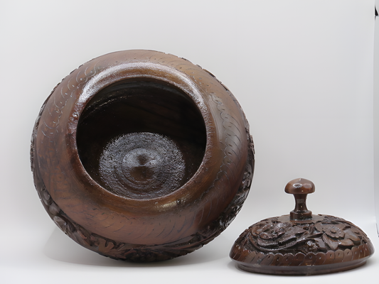 Handcrafted Kashmiri Walnut Wood Tiffin/Snack Box with Ornate Floral Carving