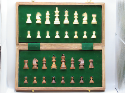 Handcrafted Kashmiri Wooden Chess Set – Foldable Board with Carved Pieces