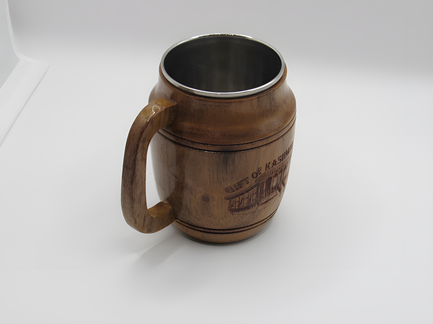 Gift of Kashmir Wooden Mug with Steel Liner – Houseboat Engraving