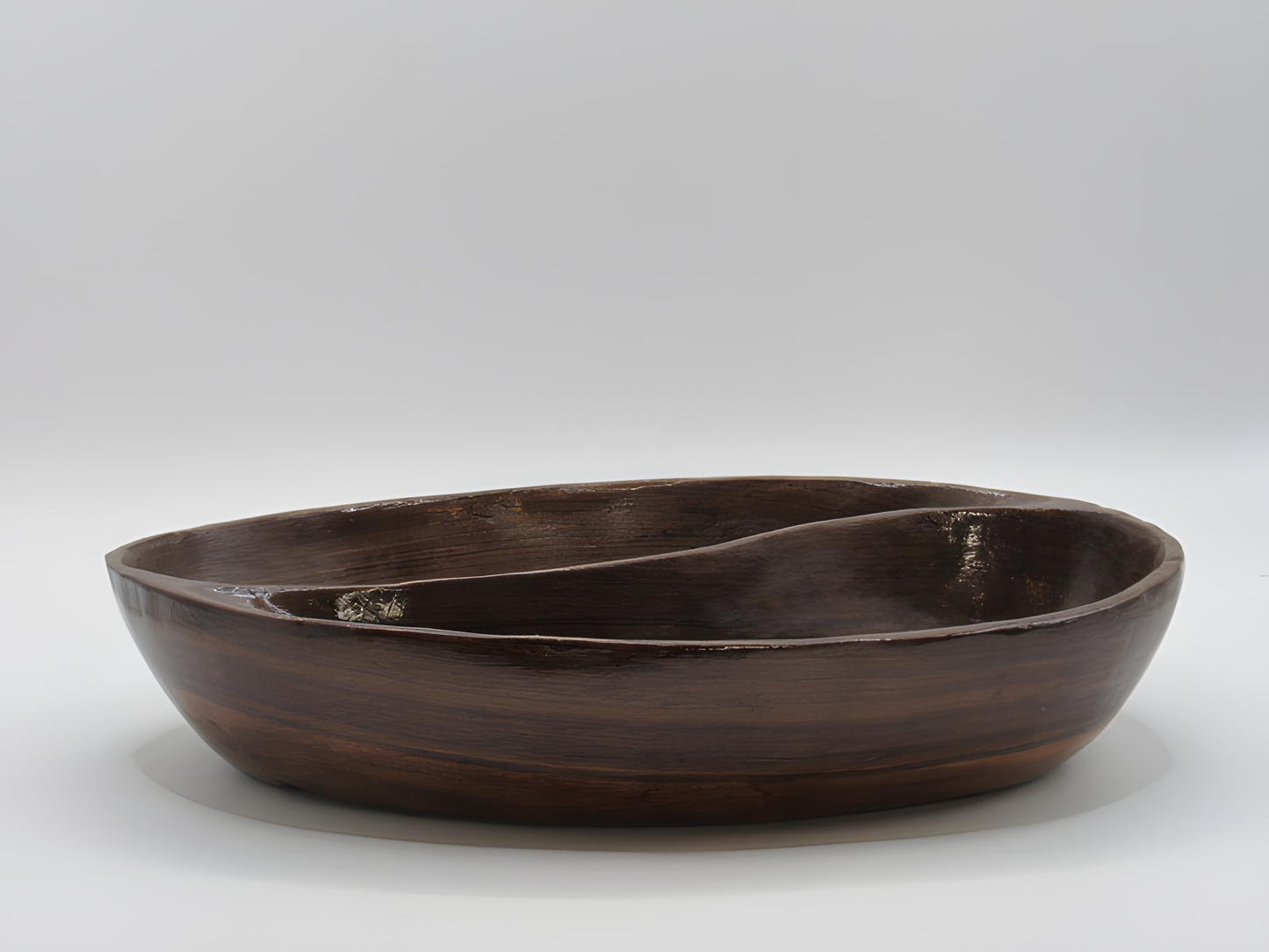 Handcrafted Kashmiri Walnut Wood Divided Platter – Two-Section Fruit & Salad Tray
