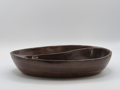 Handcrafted Kashmiri Walnut Wood Divided Platter – Two-Section Fruit & Salad Tray