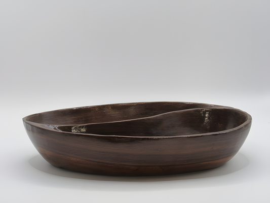 Handcrafted Kashmiri Walnut Wood Divided Platter – Two-Section Fruit & Salad Tray