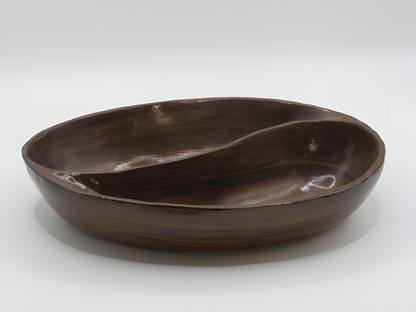 Handcrafted Kashmiri Walnut Wood Divided Platter – Two-Section Fruit & Salad Tray