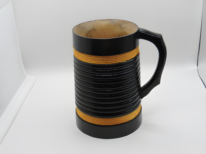 Handcrafted Kashmiri Wooden Mug – Black & Gold with Rope Accent