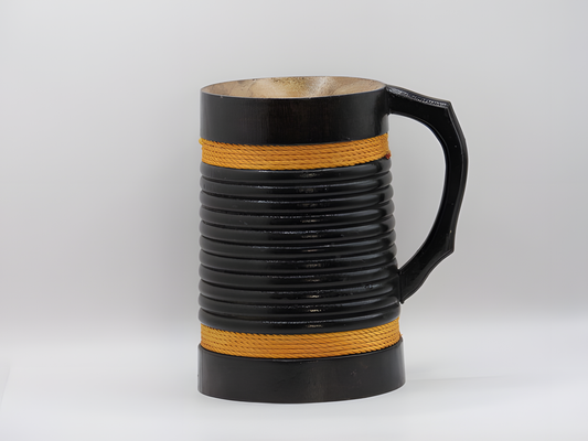 Handcrafted Kashmiri Wooden Mug – Black & Gold with Rope Accent