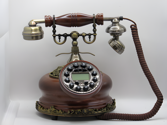 Handcrafted Vintage Wooden & Brass Rotary Telephone – Decorative Classic Phone