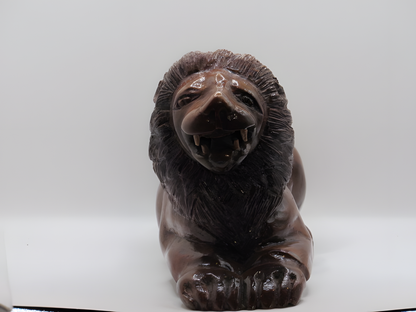 Handcrafted Kashmiri Walnut Wood Lion Figurine – Decorative Animal Sculpture