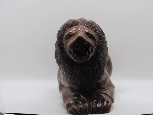 Handcrafted Kashmiri Walnut Wood Lion Figurine – Decorative Animal Sculpture
