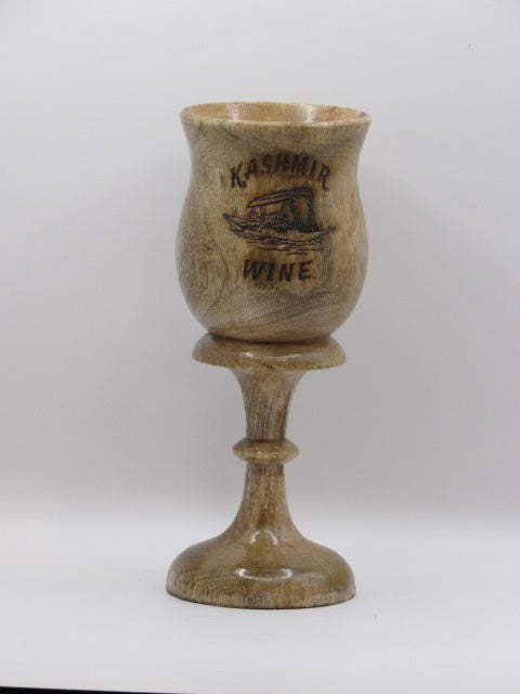 Handcrafted Kashmiri Wooden Wine Goblet – Engraved Shikara Design